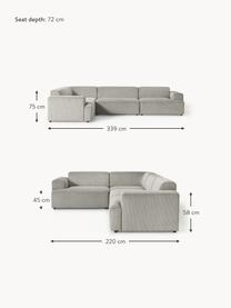 Großes Ecksofa Melva (4-Sitzer) aus Cord, Bezug: Cord (92 % Polyester, 8 %, Gestell: Massives Kiefernholz, Spe, Füße: Kunststoff Dieses Produkt, Cord Grau, B 339 x T 220 cm, Eckteil links