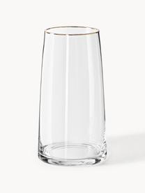 Mundgeblasene Glas-Vase Myla, H 40 cm, Glas, Transparent mit Goldrand, Ø 14 x H 28 cm