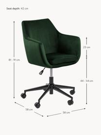 Fluwelen bureaustoel Nora, in hoogte verstelbaar, Bekleding: polyester (fluweel), Frame: gepoedercoat metaal, Fluweel bosgroen, B 58 x D 58 cm