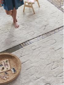 Waschbarer Teppich ABC mit Buchstaben Design und Fransenabschluss, Flor: 97% Baumwolle 3% Gemischt, Beige, B 120 x L 160 cm (Größe S)