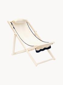 Inklapbare ligstoel Wave, Bekleding: 100% polyacryl, Frame: teakhout, Wit, donkerblauw, B 59 x D 96 cm