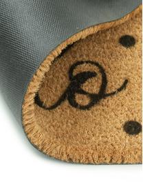 Felpudo Oh Hello, Parte superior: fibras de coco, Reverso: PVC, Beige, negro, An 40 x L 60 cm