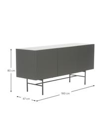 Credenza moderna con 3 ante Anders, Piedini: metallo verniciato a polv, Grigio, Larg. 160 x Alt. 79 cm