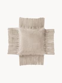 Housse de coussin 50x50 en cuir avec franges Amaia, 100 % cuir, Beige, larg. 50 x long. 50 cm