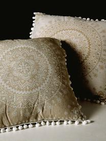 Kussensset met patroon Paloma met decoratieve pompoms, met vulling, 2 stuks, Beige, wit, 45 x 45 cm