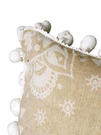 Kussensset met patroon Paloma met decoratieve pompoms, met vulling, 2 stuks, Beige, wit, 45 x 45 cm
