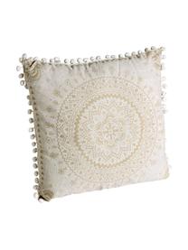 Kussensset met patroon Paloma met decoratieve pompoms, met vulling, 2 stuks, Beige, wit, 45 x 45 cm