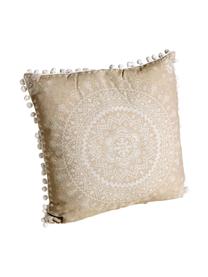 Kussensset met patroon Paloma met decoratieve pompoms, met vulling, 2 stuks, Beige, wit, 45 x 45 cm