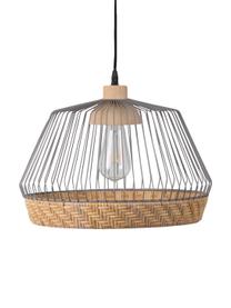 Pendelleuchte Birdy aus Rattan, Lampenschirm: Rattan, Metall, Baldachin: Metall, lackiert, Lampenschirm: Rattan, Hellgrau Befestigung: Gummibaumholz, Ø 38 x H 27 cm