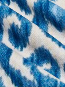 Lněný povlak na polštář se vzorem Ikat Floral, Modrá, bílá