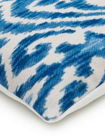 Housse de coussin oriental en lin Floral, Bleu, blanc