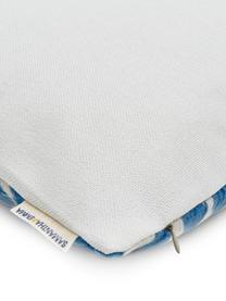 Poszewka na poduszkę z lnu Ikat Floral, 60% len, 40% bawełna, Niebieski, biały, S 45 x D 45 cm
