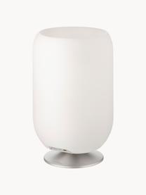 Lámpara de mesa regulable Atmos, con altavoz Bluetooth, Pantalla: polietileno, Estructura: metal recubierto, Blanco, plateado, Ø 22 x Al 37 cm