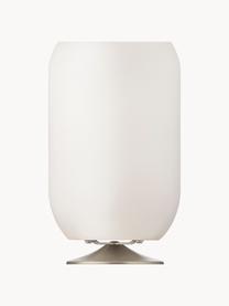 Lampada da tavolo LED con luce regolabile, altoparlante e glacette Bluetooth Atmos, Paralume: polietilene, Struttura: metallo rivestito, Bianco, argentato, Ø 22 x Alt. 37 cm