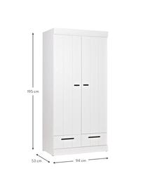 Armoire blanche bois massif 2 portes battantes Connect, Blanc, larg. 94 x haut. 195 cm