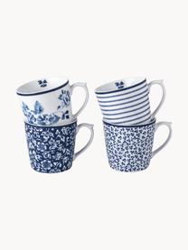 Set de tazas estampadas Candy Rose, 4 uds., Porcelana fina (Fine Bone China), Blanco, azul, Ø 9 x Al 9 , 320 ml