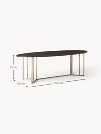 Mesa de comedor ovalada de madera de mango Luca, tamaños diferentes, Tablero: madera de mango maciza ce, Estructura: metal con pintura en polv, Madera de mango, dorado, An 240 x F 100 cm