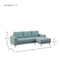 Sofa narożna Fynn, Tapicerka: 100% poliester z uczuciem, Stelaż: drewno liściaste, drewno , Nogi: drewno lakierowane Dzięki, Jasny niebieski, S 234 x G 145 cm