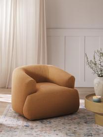 Sillón en tejido bouclé Sofia, Tapizado: tejido bouclé (100% polié, Estructura: madera de abeto, tablero , Patas: plástico Este producto es, Bouclé marrón claro, An 90 x F 97 cm