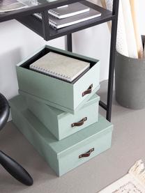 Aufbewahrungsboxen Inge, 3er-Set, Griffe: Leder, Salbeigrün, Set mit verschiedenen Größen