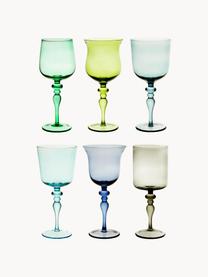 Copas de vino de vidrio soplado artesanalmente Desiguale, 6 uds., Vidrio soplado artesanalmente, Tonos verdes, tonos azules, Ø 8 x Al 20 cm, 200 ml