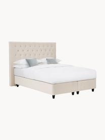 Premium Samt-Boxspringbett Phoebe, Matratze: 5-Zonen-Taschenfederkern, Füße: Massives Birkenholz, lack, Samt Beige, B 180 x L 200 cm, Härtegrad H2