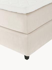 Premium fluwelen boxspringbed Phoebe, Matras: 5-zone pocketveren kern, Poten: massief gelakt berkenhout, Fluweel beige, B 180 x L 200 cm, hardheidsgraad H2