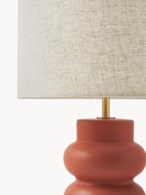 Grote keramische tafellamp Christine, Lampenkap: textiel, Lampvoet: keramiek, Decoratie: vermessingd metaal, Beige, terracotta, Ø 28 x H 53 cm