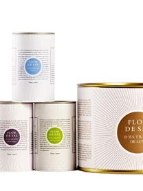 Gewürzsalz Flor de Sal d´Es Trenc (Mediterrane Kräuter), Dose: Pappmembran, Metall, Creme, Goldfarben, Grün, 150 g