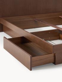 Dřevěná postel s úložným prostorem a čelem Sato, Ořechové dřevo, Š 140 cm, D 200 cm