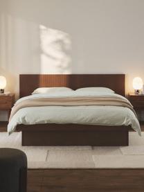 Drevená posteľ s úložným priestorom a čelom Sato, Orechové drevo, Š 140 x D 200 cm