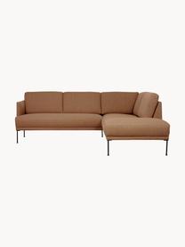 Sofa narożna Fluente, Tapicerka: 100% poliester Dzięki tka, Stelaż: lite drewno sosnowe z cer, Nogi: metal malowany proszkowo, Jasnobrązowa tkanina, S 221 x G 200 cm, lewostronna