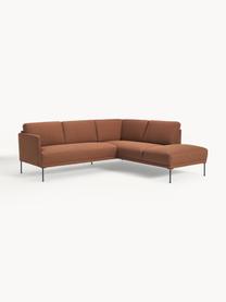 Sofa narożna Fluente, Tapicerka: 100% poliester Dzięki tka, Stelaż: lite drewno sosnowe, Nogi: metal malowany proszkowo , Nugatowa tkanina, S 221 x G 200 cm, prawostronna