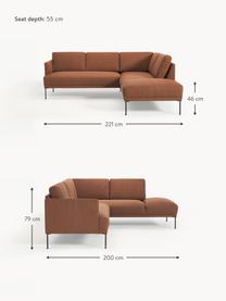 Divano angolare Fluente, Rivestimento: 100% poliestere Con 35.00, Struttura: legno di pino massiccio, Piedini: metallo verniciato a polv, Tessuto torrone, Larg. 221 x Prof. 200 cm, chaise longue a destra