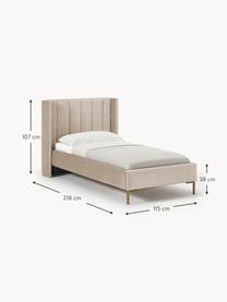 Cama individual de terciopelo Dusk, Tapizado: terciopelo de poliéster A, Estructura: madera de pino maciza con, Patas: metal con pintura en polv, Terciopelo gris pardo, An 90 x L 200 cm