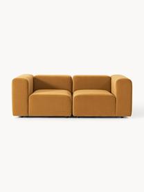 Modulares Samt-Sofa Lena (3-Sitzer), Bezug: Samt (100 % Polyester) De, Gestell: Buchenholz, Spanplatte, H, Füße: Kunststoff, Samt Ocker, B 211 x T 106 cm