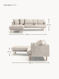 Ecksofa Adrian (3-Sitzer), Bezug: 47 % Viskose, 23 % Baumwo, Gestell: Sperrholz, Füße: Eichenholz, geölt Dieses , Webstoff Hellbeige, B 255 x T 182 cm, Eckteil links