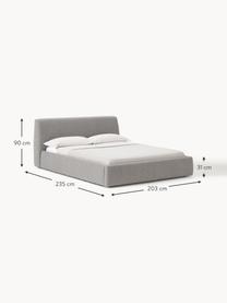 Letto imbottito in bouclé con contenitore Cloud, Rivestimento: bouclé (80% poliestere, 2, Piedini: legno di betulla laccato , Bouclé grigio, Larg. 140 x Lung. 200 cm