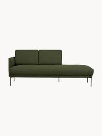 Chaise longue Fluente met metalen poten, Bekleding: 100% polyester. Met 40.00, Frame: massief grenenhout, FSC-g, Poten: gepoedercoat metaal., Geweven stof donkergroen, B 202 x D 85 cm, rugleuning links