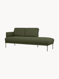 Chaise longue Fluente met metalen poten, Bekleding: 100% polyester. Met 40.00, Frame: massief grenenhout, FSC-g, Poten: gepoedercoat metaal., Geweven stof donkergroen, B 202 x D 85 cm, rugleuning links