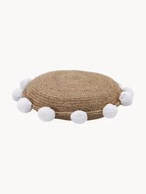 Coussin décoratif rond jute à pompons Fiko, Beige, blanc, Ø 40 cm