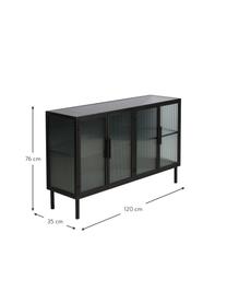 Credenza in metallo con vetro scanalato Markus, Struttura: metallo rivestito, Nero, trasparente, Larg. 120 x Alt. 76 cm