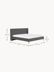 Gestoffeerd fluwelen bed Dusk, Bekleding: polyester fluweel Met 30., Frame: massief grenenhout en pla, Poten: gepoedercoat metaal Dit p, Fluweel antraciet, B 140 x L 200 cm