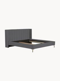 Gestoffeerd fluwelen bed Dusk, Bekleding: polyester fluweel Met 30., Frame: massief grenenhout en pla, Poten: gepoedercoat metaal Dit p, Fluweel antraciet, B 140 x L 200 cm