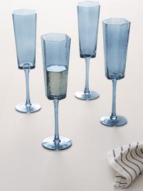 Champagneglas Amory in blauw, 4 stuks, Glas, Blauw, transparant, Ø 6 x H 26 cm, 230 ml