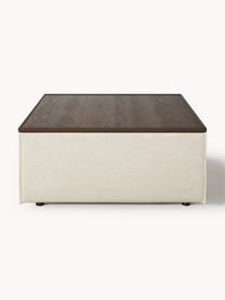 Sofa-Hocker Lennon aus Leinen-Mix mit Stauraum, Bezug: 50 % Viskose, 25 % Leinen, Tablett: Eichenholz, Spannplatte m, Gestell: Spanplatte, mitteldichte , Leinen-Mix Beige, dunkles Eichenholz, B 88 x T 88 cm