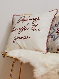 Poszewka na poduszkę ze świątecznym motywem Dashing through the snow, 100% bawełna, Kremowobiały, ciemny czerwony, S 45 x D 45 cm