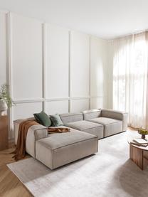 Canapé d'angle modulable en velours côtelé Lennon, Velours côtelé beige clair, larg. 327 x prof. 180 cm, méridienne à gauche