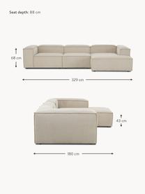 Sofá rinconera modular de pana Lennon, Tapizado: pana (92% poliéster, 8% p, Estructura: madera de pino maciza, ma, Patas: plástico Este producto es, Pana beige claro, An 327 x F 180 cm, chaise longue izquierda