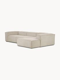 Sofá rinconera modular de pana Lennon, Tapizado: pana (92% poliéster, 8% p, Estructura: madera de pino maciza, ma, Patas: plástico Este producto es, Pana beige claro, An 327 x F 180 cm, chaise longue izquierda